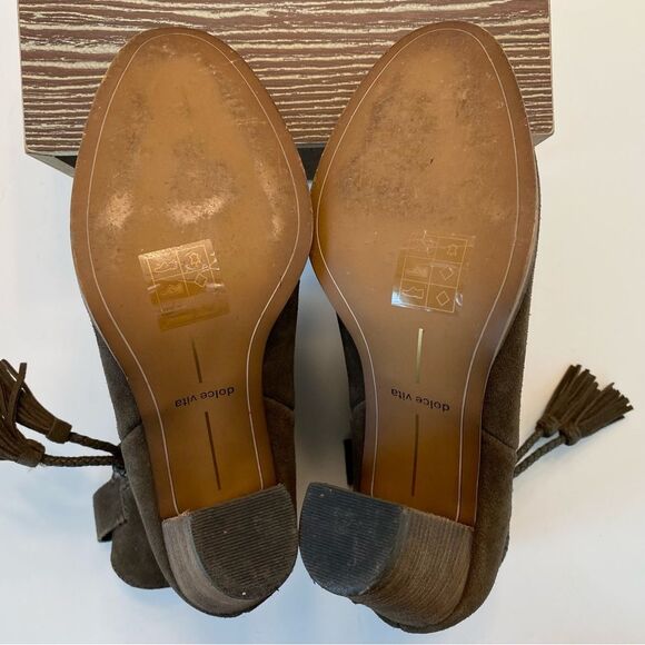 Dolce Vita Melah Western Ankle Boots Booties Tassel Fringe 7.5 Olive Brown Suede - Picture 10 of 12